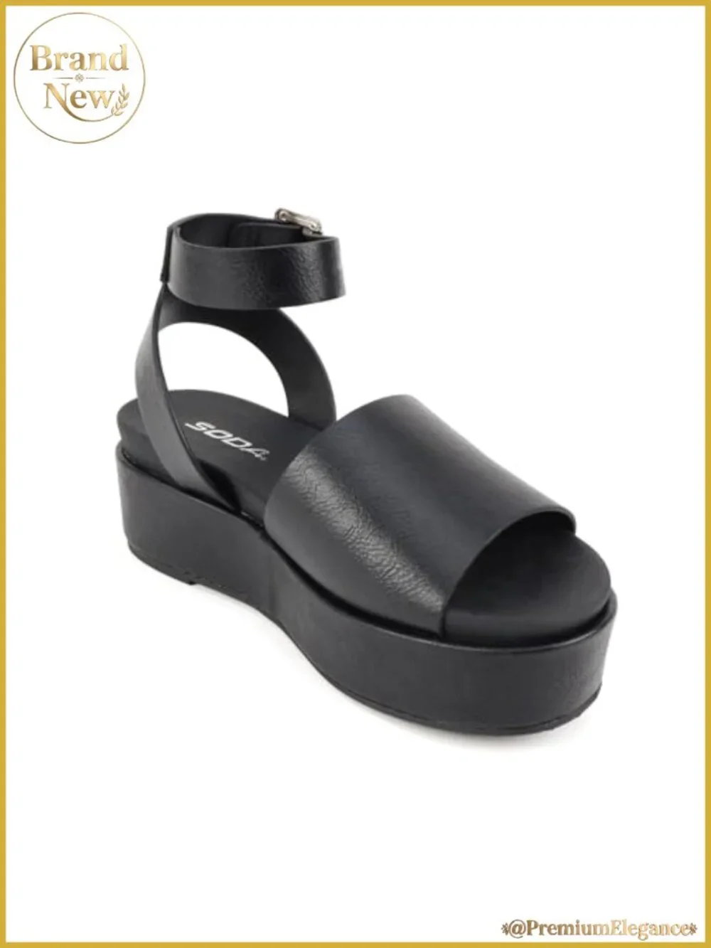 Women's Round Toe Single Band Platform Sandal with Adjustable Ankle Strap